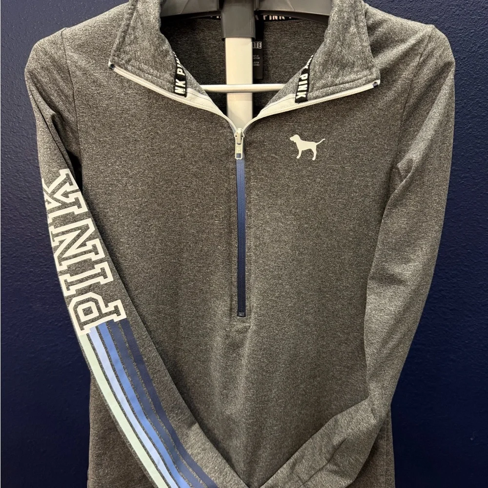 PINK Victoria's Secret Ultimate Charcoal Gray Quarter-Zip Pullover - Size Small - Picture 2 of 6